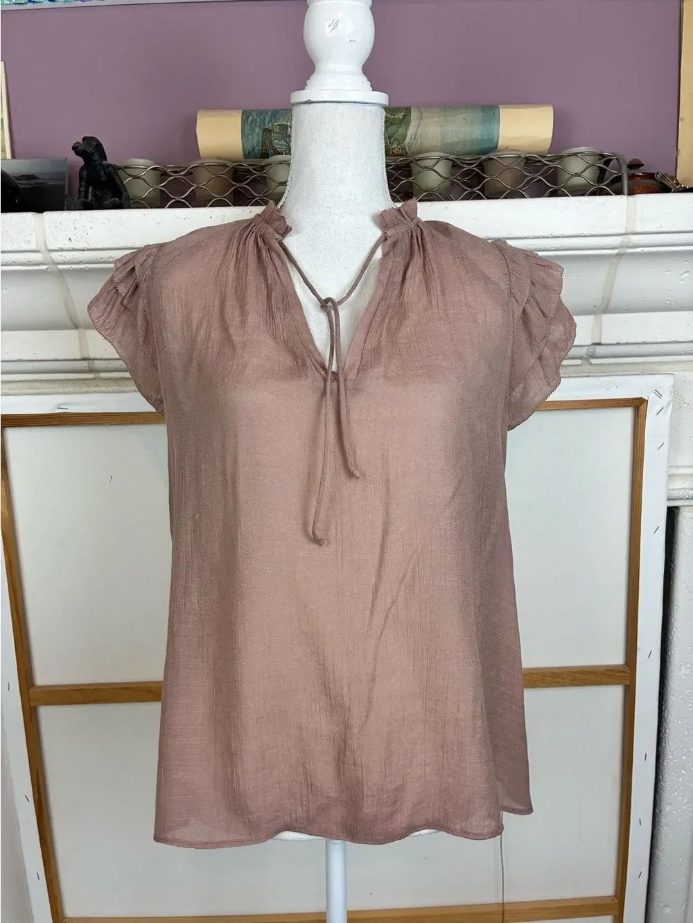 Grade & Gather Tie-Neck Layered Cap Sleeve Blouse oversized